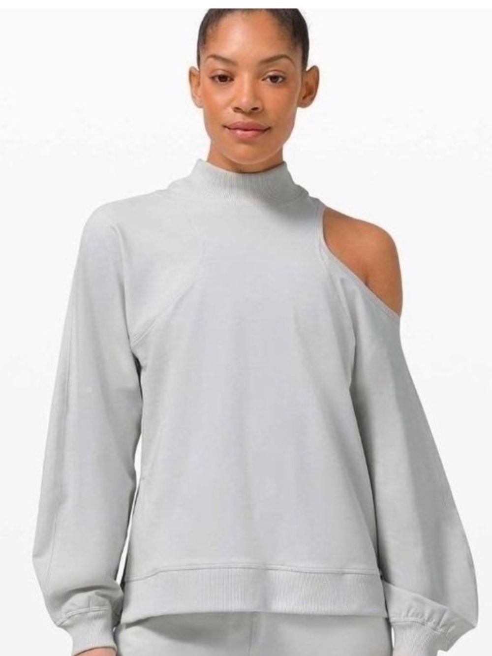 EUC Lululemon Gray Cold-Shoulder Women's Sweater, no size tag, fits like a 6.